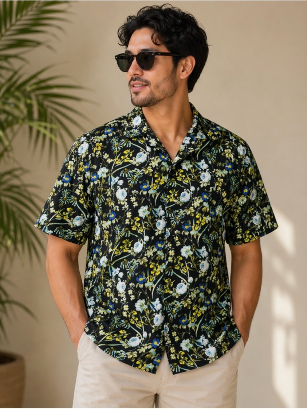 INC International Concepts Floral Camp Shirt Black Rayon Button Up Men’s S